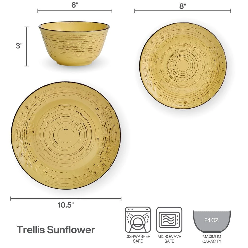 Trellis Sunflower 12 Piece Dinnerware Set, Service For 4 6 Trellis Sunflower 12 Piece Dinnerware Set, Service For 4 - Image 4