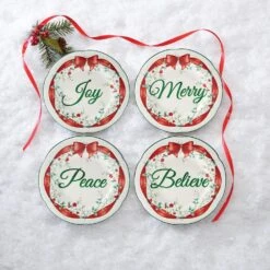 Winterberry® Set Of 4 Red Ribbon Salad Plates -Home Tableware Winterberry Set of 4 Red Ribbon Salad Plates 5308110 3