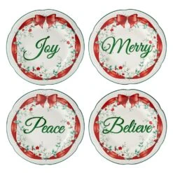 Winterberry® Set Of 4 Red Ribbon Salad Plates -Home Tableware Winterberry Set of 4 Red Ribbon Salad Plates 5308110 5