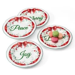Winterberry® Set Of 4 Red Ribbon Salad Plates -Home Tableware Winterberry Set of 4 Red Ribbon Salad Plates 5308110 6