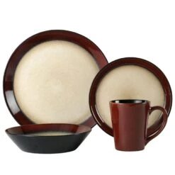 Aria Red 16 Piece Dinnerware Set, Service For 4 -Home Tableware aria red 16 piece dinnerware set service for 4 5109392 1