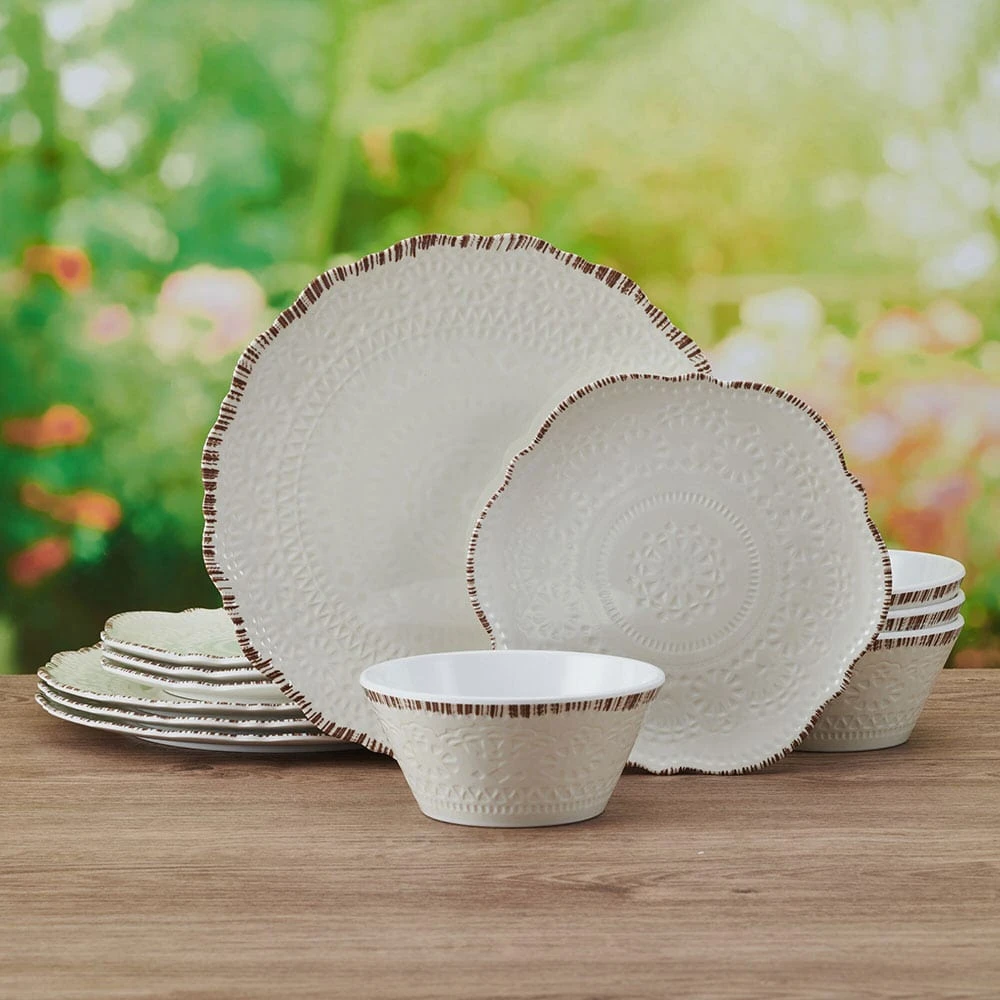 Chateau Cream 12 Piece Outdoor Melamine Dinnerware Set, Service For 4 5 Chateau Cream 12 Piece Outdoor Melamine Dinnerware Set, Service For 4 - Image 3