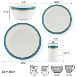 Ezra Blue 16 Piece Dinnerware Set, Service For 4 -Home Tableware ezra blue 16 piece dinnerware set service for 4 5287909 10