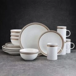 Ezra Taupe 16 Piece Dinnerware Set, Service For 4 -Home Tableware ezra taupe 16 piece dinnerware set service for 4 5287911 3