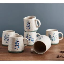 Floral Blue Set Of 6 Mugs, Assorted -Home Tableware floral set of 6 matted mugs assorted 5282195 2