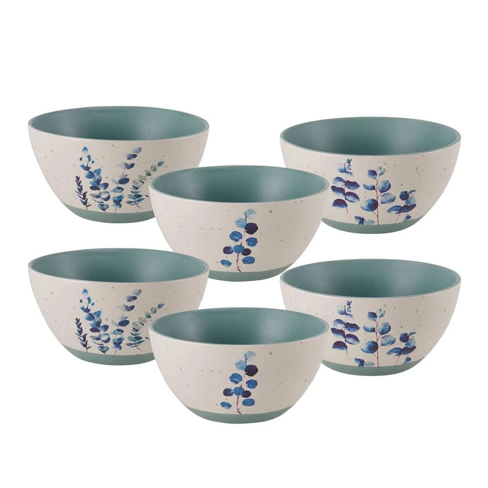 Floral Blue Set Of 6 Soup Cereal Bowls, Assorted 3 Floral Blue Set Of 6 Soup Cereal Bowls, Assorted