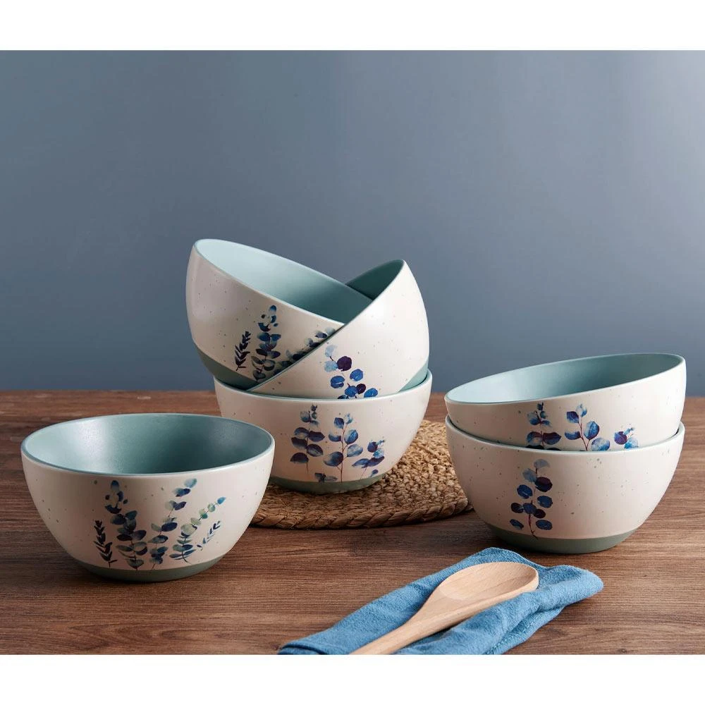 Floral Blue Set Of 6 Soup Cereal Bowls, Assorted 4 Floral Blue Set Of 6 Soup Cereal Bowls, Assorted - Image 2