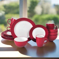 Harmony Red 16 Piece Dinnerware Set, Service For 4