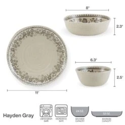 Hayden Grey 12 Piece Dinnerware Set, Service For 4 -Home Tableware hayden grey 12 piece dinnerware set service for 4 5287913 9