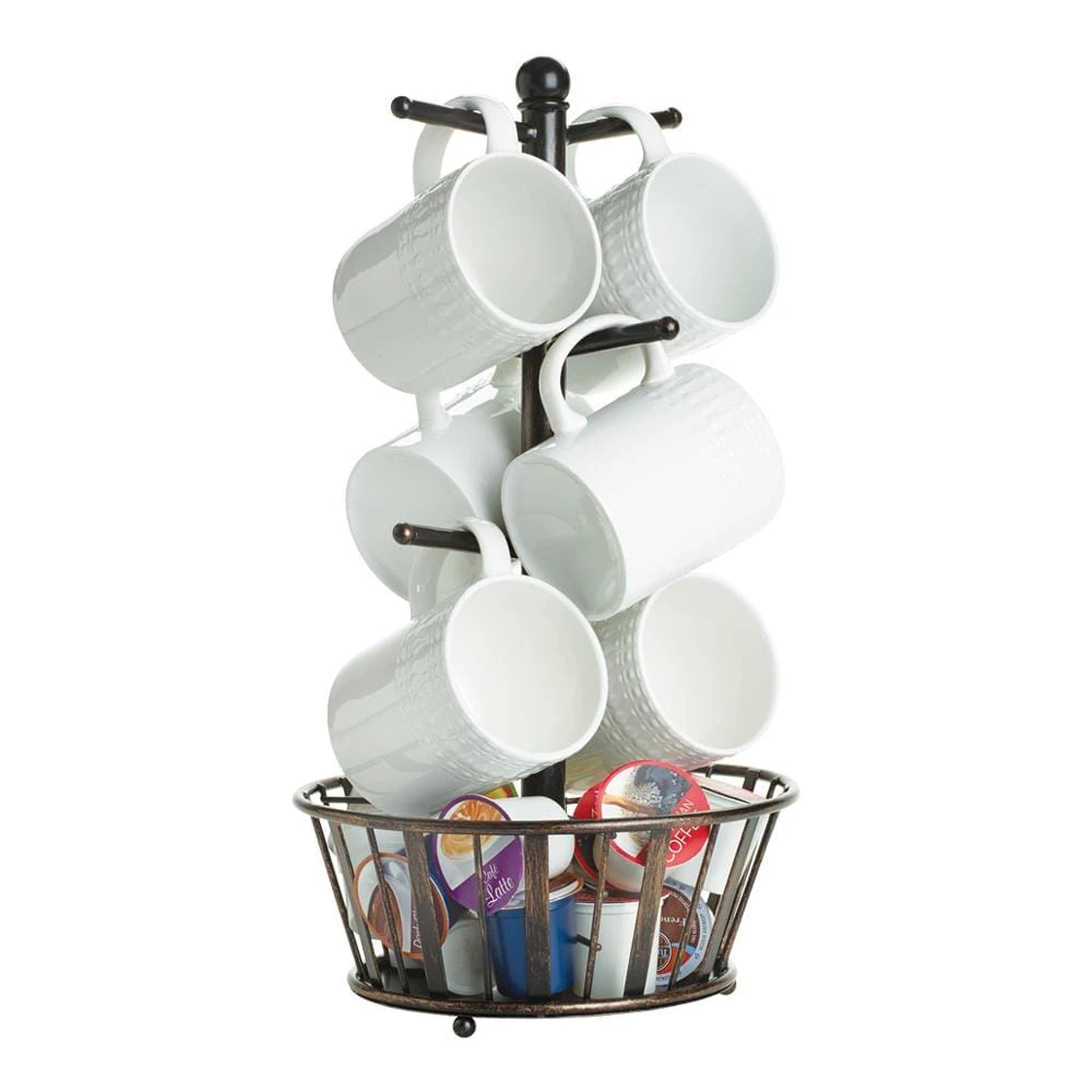 Mug Tree Stand With Basket 3 Mug Tree Stand With Basket