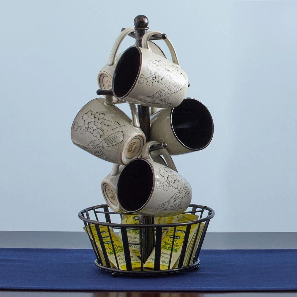 Mug Tree Stand With Basket 4 Mug Tree Stand With Basket - Image 2
