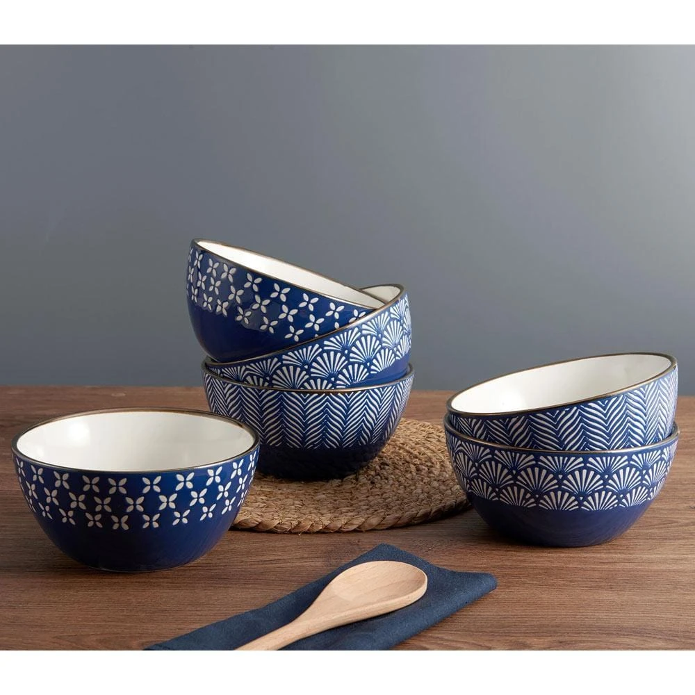 Navy Set Of 6 Soup Cereal Bowls, Assorted 4 Navy Set Of 6 Soup Cereal Bowls, Assorted - Image 2