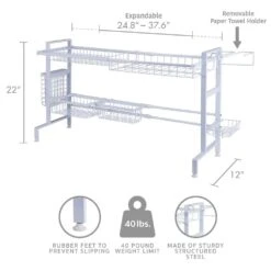 Over The Sink 2 Tier Expandable Organizer Dish Drying Rack -Home Tableware over the sink 2 tier expandable organizer dish drying rack 24 8 to 37 6 inch white 5277092 3