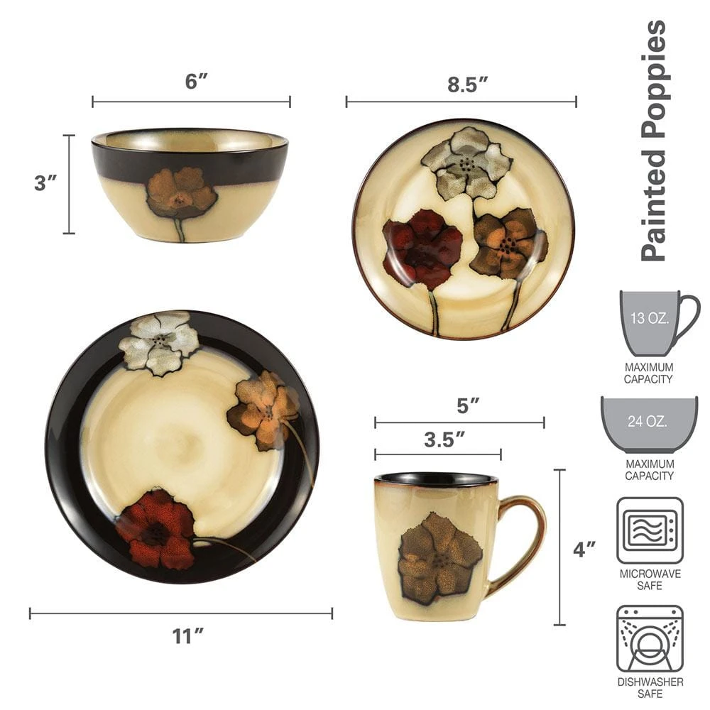 Painted Poppies 32 Piece Dinnerware Set, Service For 8 6 Painted Poppies 32 Piece Dinnerware Set, Service For 8 - Image 4