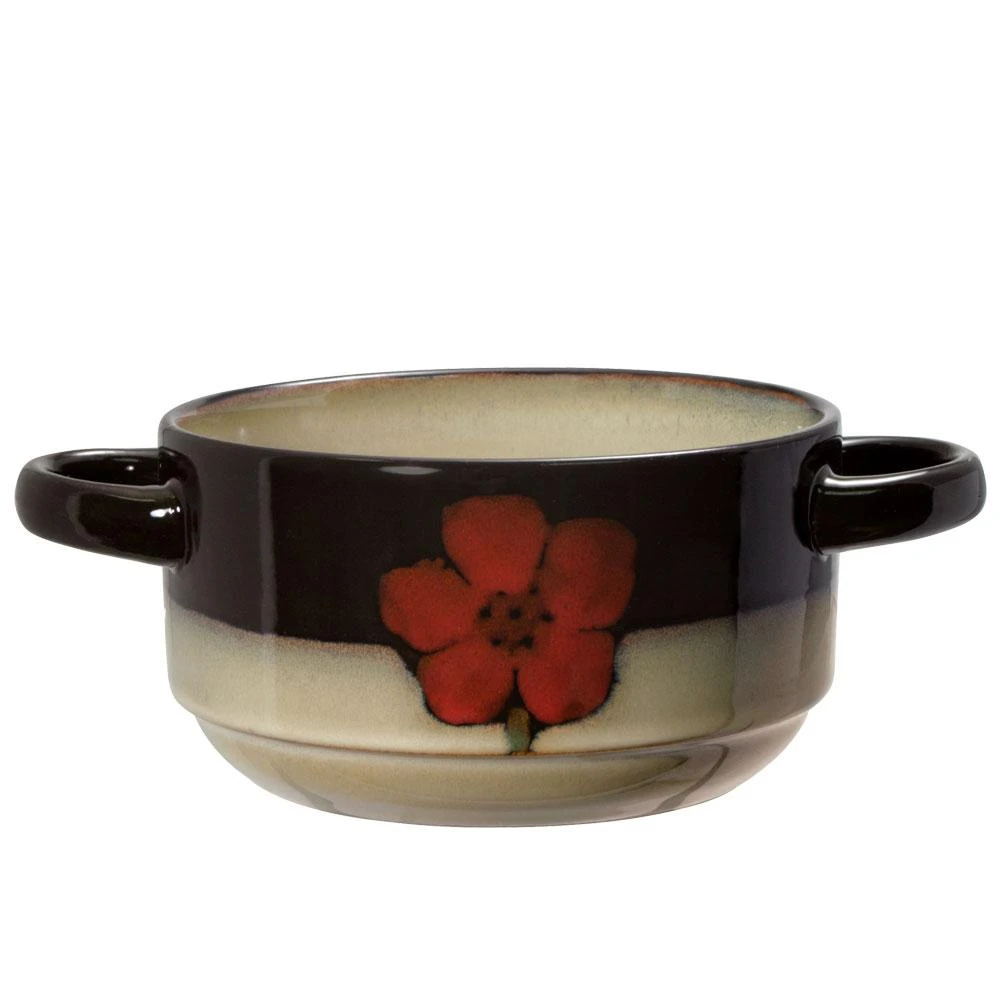 Painted Poppies Double Handled Soup Bowl 3 Painted Poppies Double Handled Soup Bowl