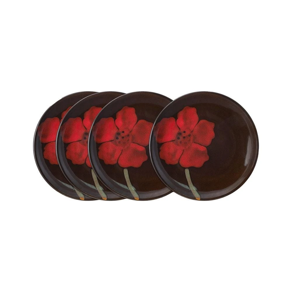 Painted Poppies Set Of 4 Appetizer Plates 3 Painted Poppies Set Of 4 Appetizer Plates