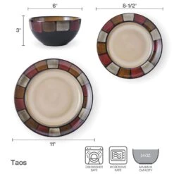 Taos 24 Piece Dinnerware Set, Service For 8 -Home Tableware taos 24 piece dinnerware set service for 8 5291981 9