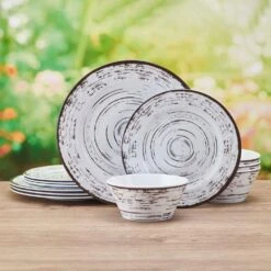 Trellis White 12 Piece Outdoor Melamine Dinnerware Set, Service For 4 -Home Tableware trellis white 12 piece melamine dinnerware set service for 4 5302581 3