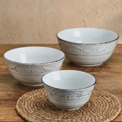 Trellis White Set Of 3 Serving Bowls -Home Tableware trellis white set of 3 serving bowls 5297420 3