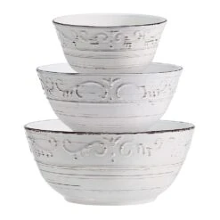 Trellis White Set Of 3 Serving Bowls -Home Tableware trellis white set of 3 serving bowls 5297420 5