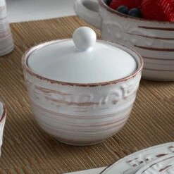 Home Tableware -Home Tableware trellis white sugar bowl with lid 5244744 2