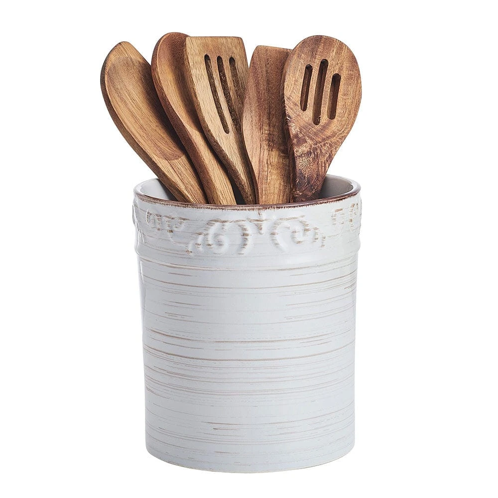 Trellis White Utensil Crock With Tools 3 Trellis White Utensil Crock With Tools