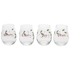 Winterberry® Set Of 4 Sentiments Stemless Wine Glasses